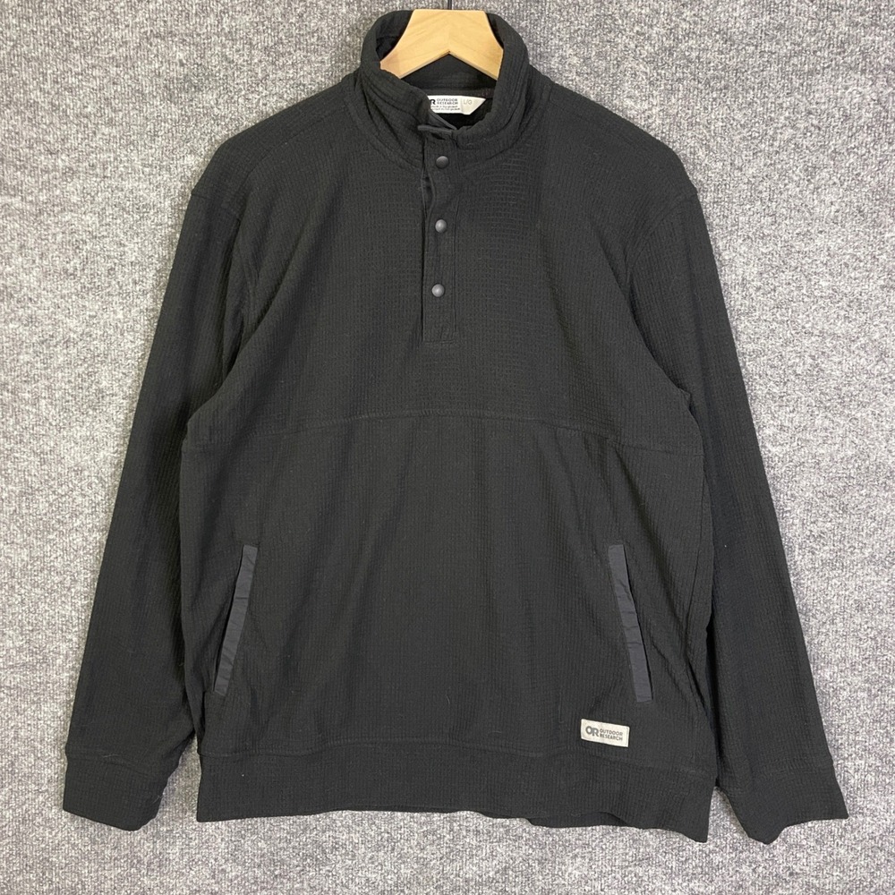 Outdoor Research Pullover Mens Large Black Excellent Waffle Knit Snap Fleece